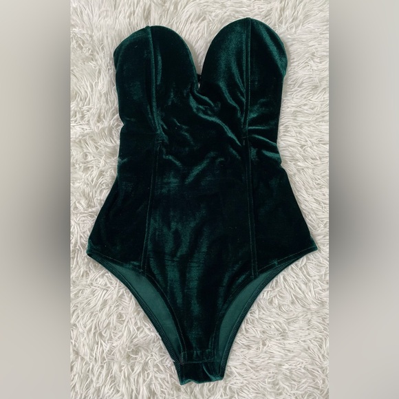 Fairy Whimsigoth Grunge Sabrina Carpenter Velvet Corset Bustier Green Bodysuit M - Picture 2 of 14